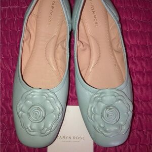 Taryn Rose Leather Rosette Ballet Flat - Baby Blue 8.5